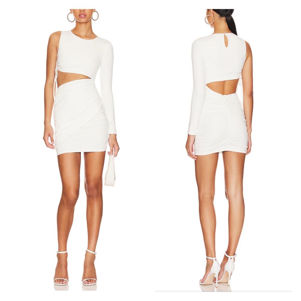 CAMILA COELHO Ramona Mini Dress Womens Small White One Shoulder Side Cut Out